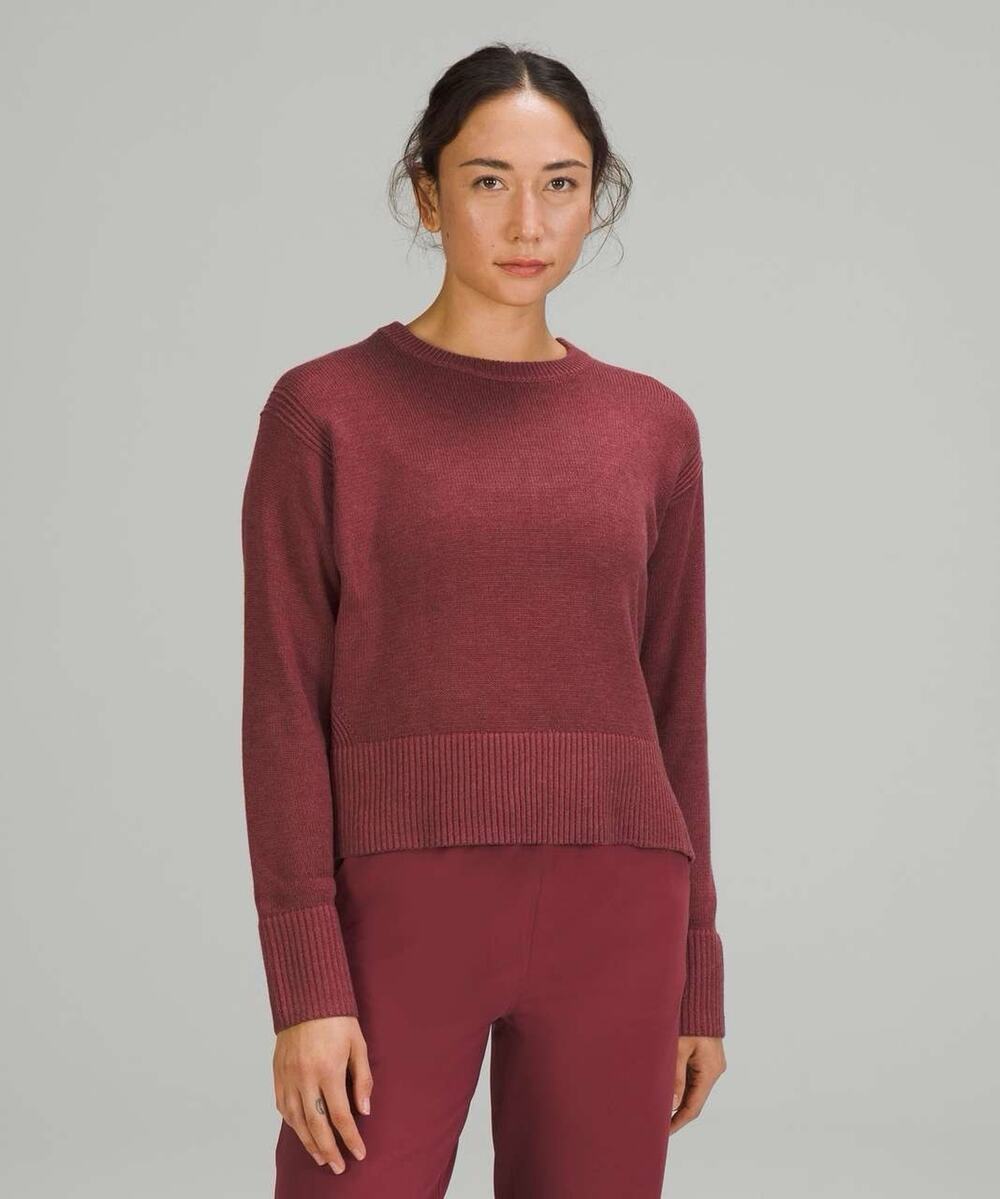 Lululemon Cashlu Knit Sweater S/M Maroon Cashmere Boxy Crewneck Mulled Wine